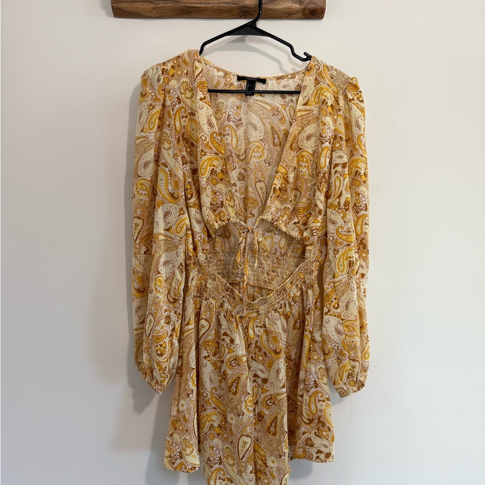 Forever 21 Yellow Paisley Long Sleeve Romper